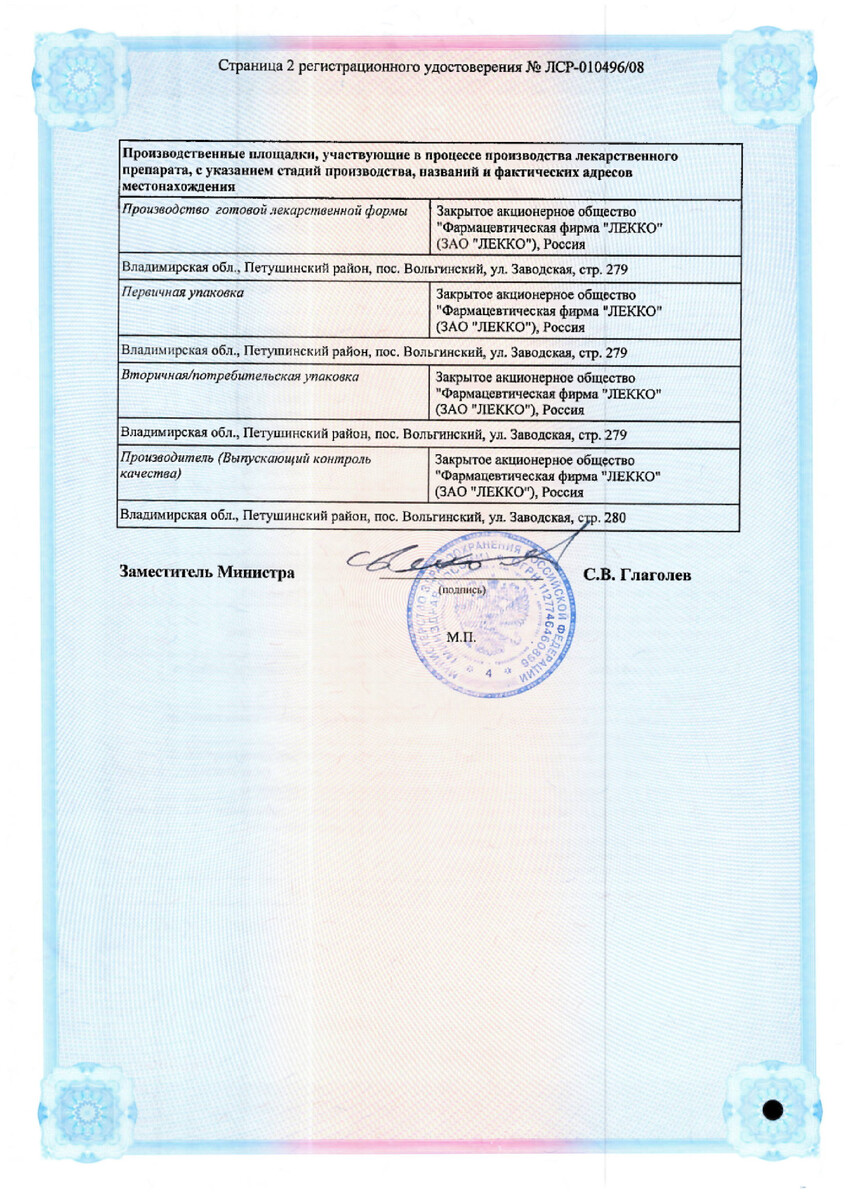 Сертификат на Цинокап