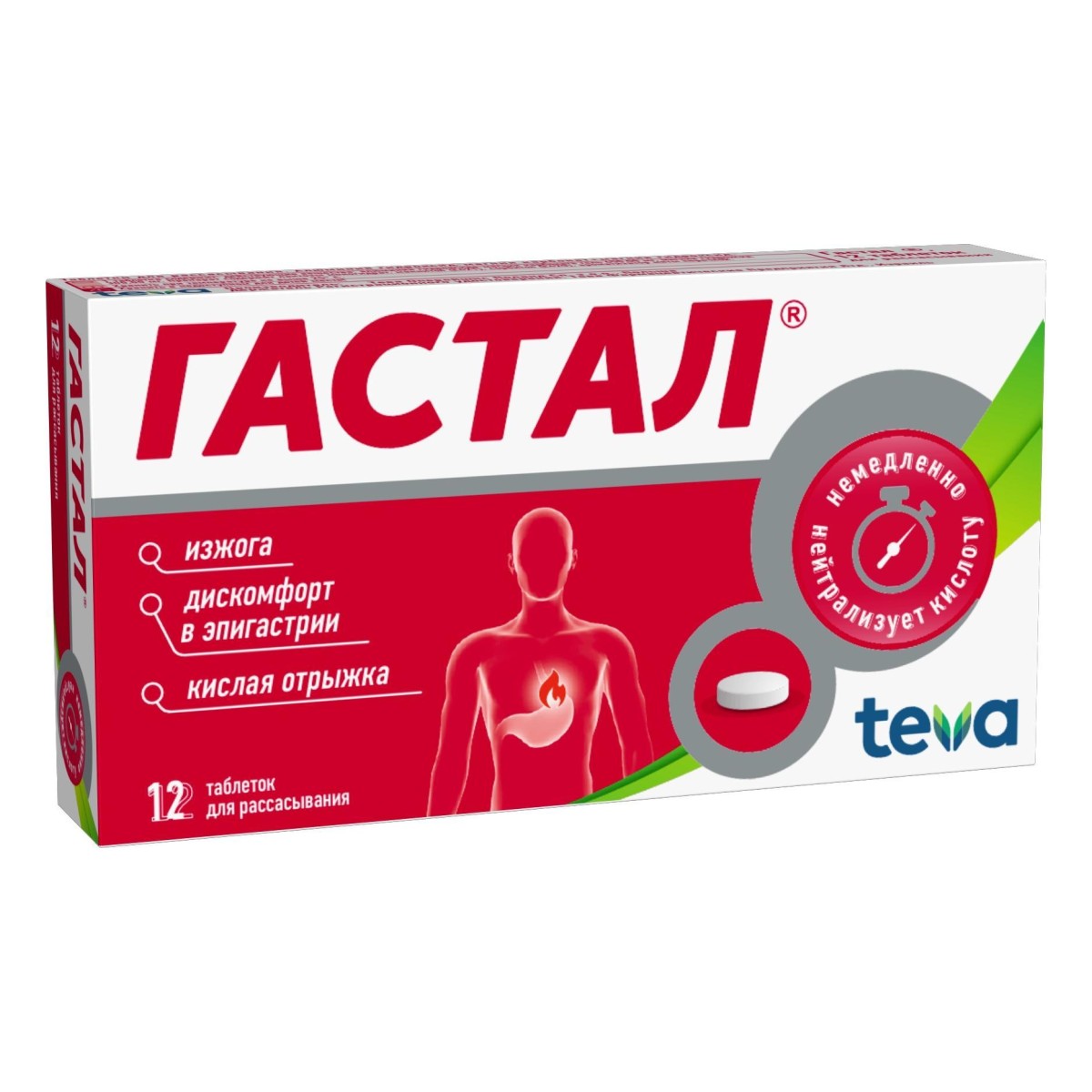 Упаковка препарата Гастал, таблетки для рассасывания, 12 шт.