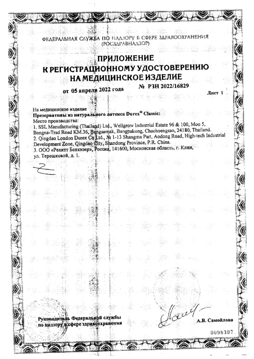 Сертификат на Durex