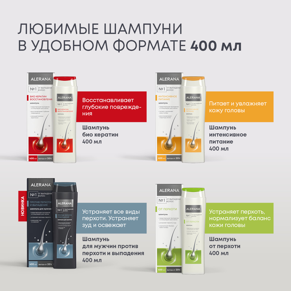 Алерана шампунь от выпадения, для роста волос Био Кератин 400 мл
