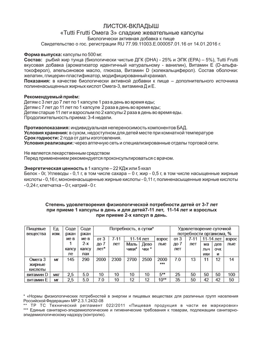Сертификат на Омега-3 Тутти Фрутти