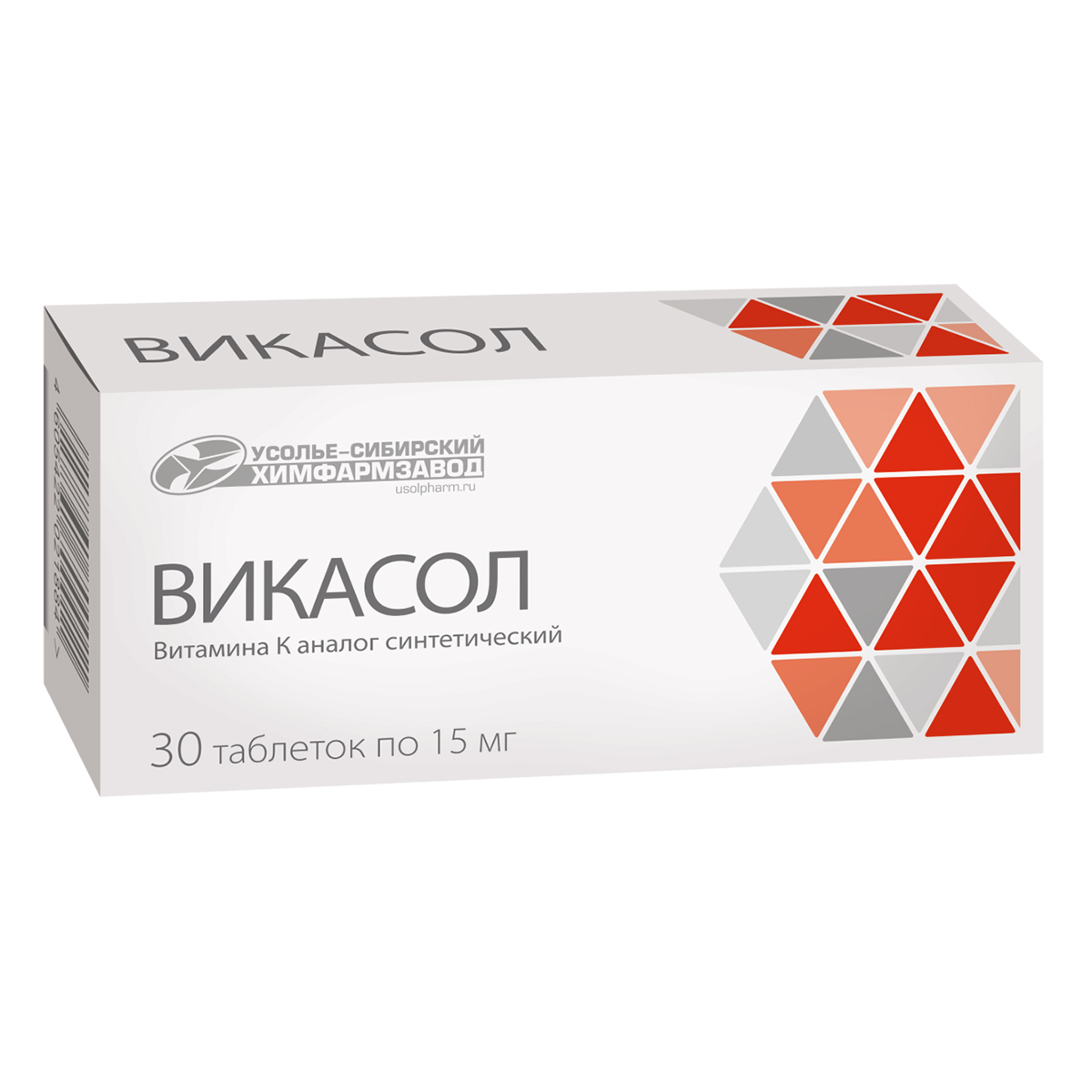 Упаковка препарата Викасол, таблетки 15 мг, 30 шт.