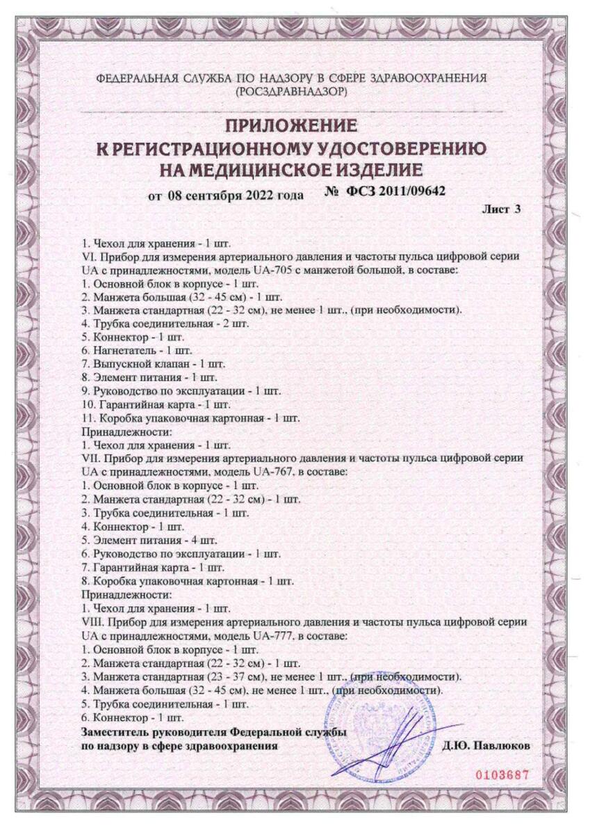 Сертификат на Тонометр AND UA-604 полуавтоматический