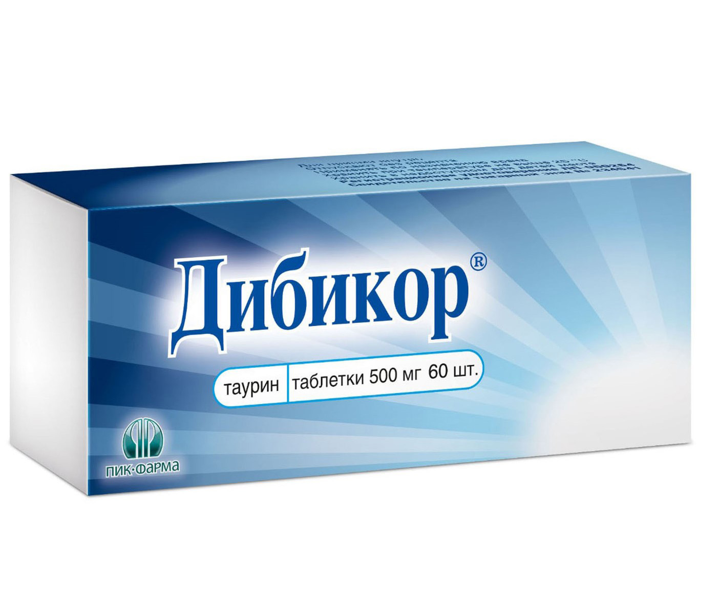 Упаковка препарата Дибикор, таблетки 500 мг, 60 шт.