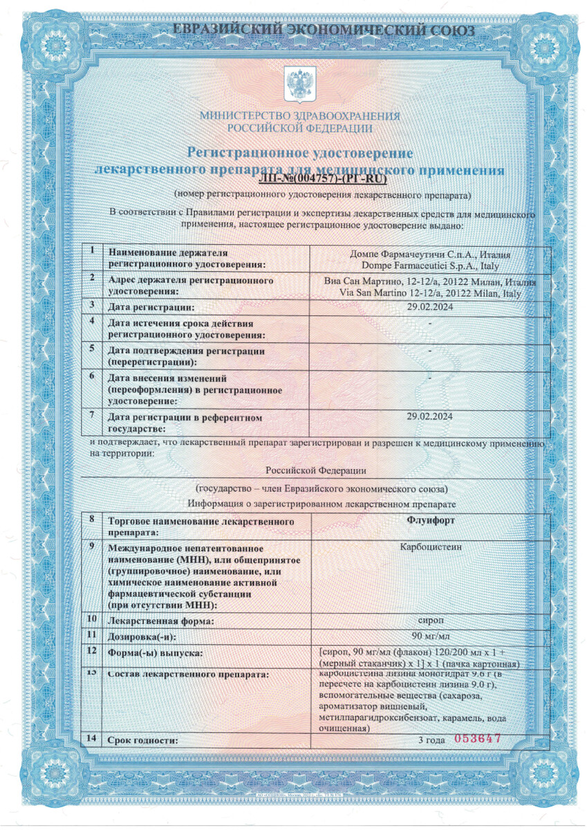 Сертификат на Флуифорт