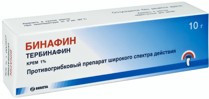 Упаковка препарата Бинафин, крем 1%, 10 г
