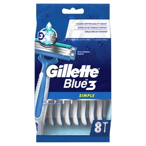 Gillette Blue Simple3, бритва безопасная одноразовая, 8 шт.