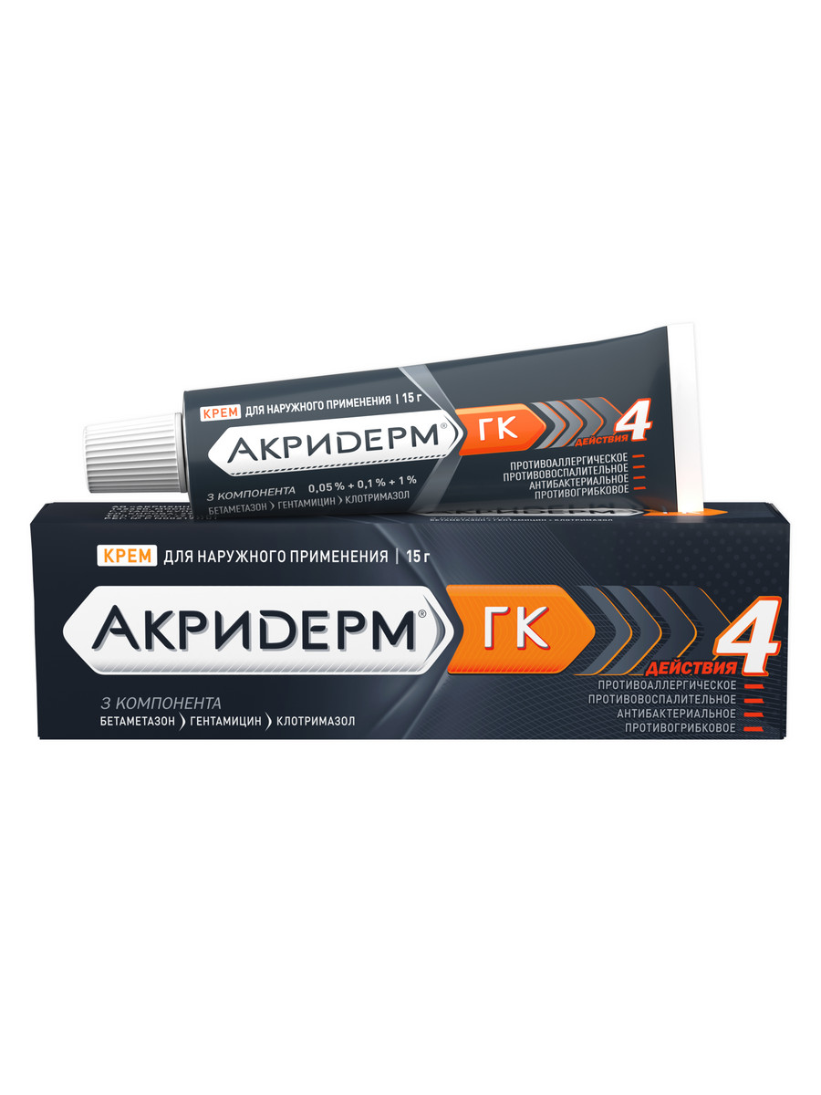Упаковка препарата Акридерм ГК, крем 15 г