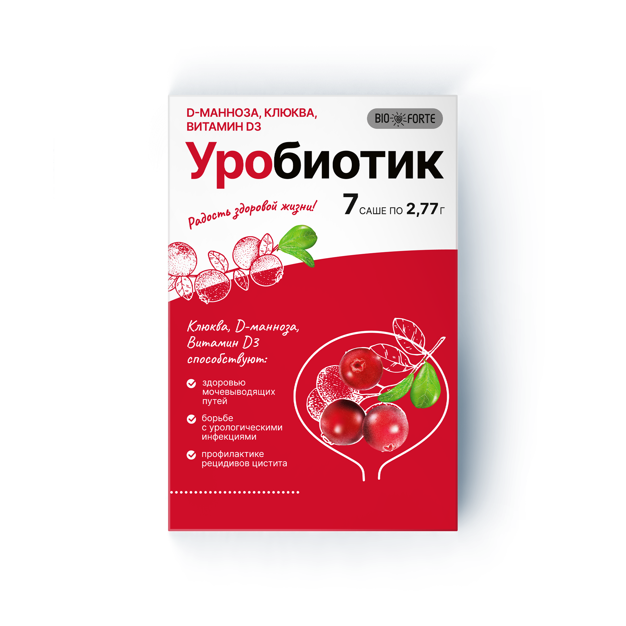 D-манноза Уробиотик BioForte, 500 мг с экстрактом клюквы, порошок саше, 7 шт.