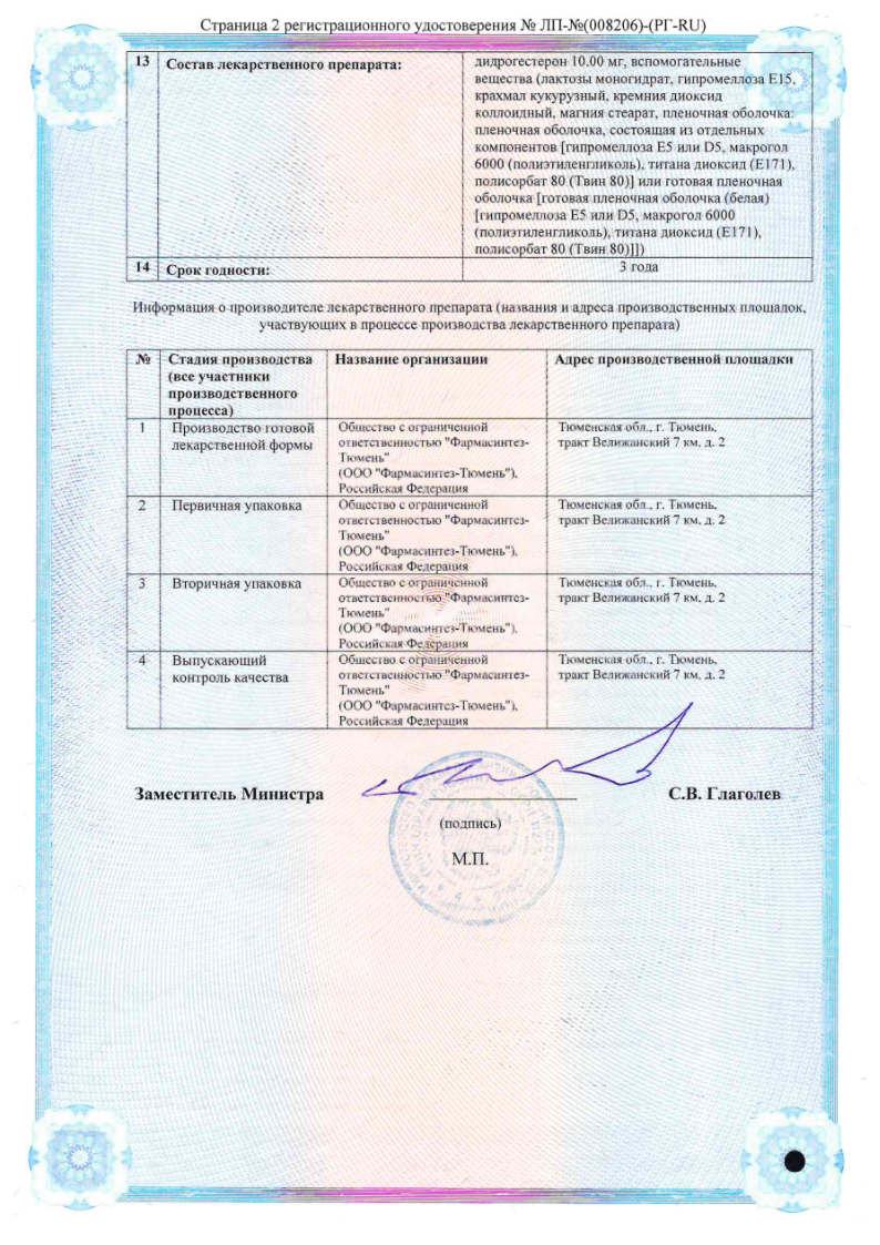 Сертификат на ДляЖенс дюфа