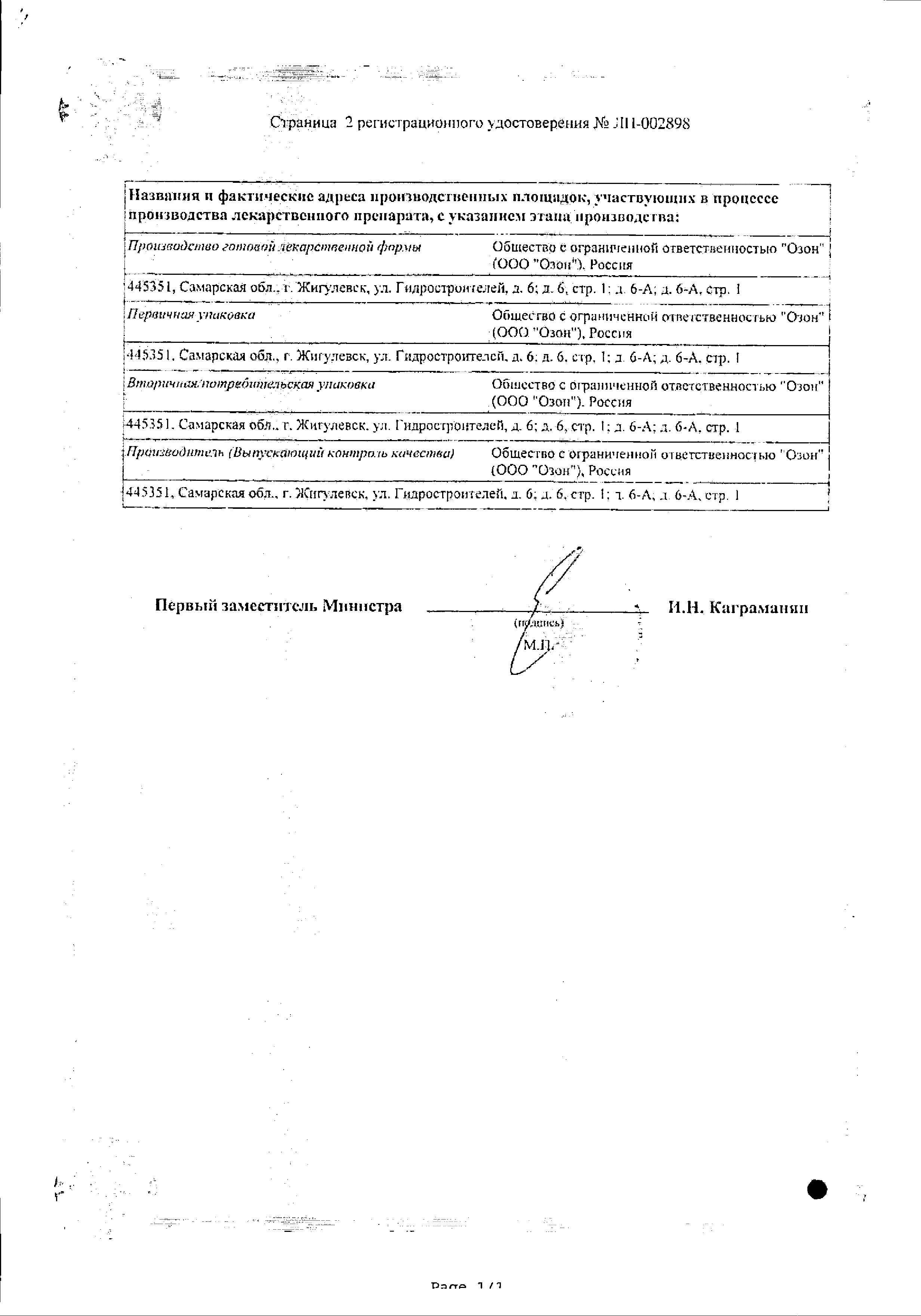 Сертификат на Моксонидин