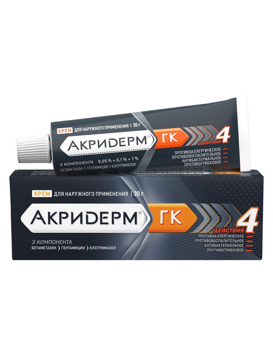 Упаковка препарата Акридерм ГК, крем, 30 г