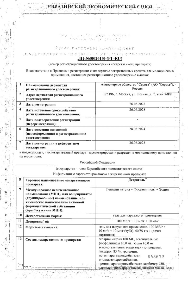 Сертификат на Детрагель