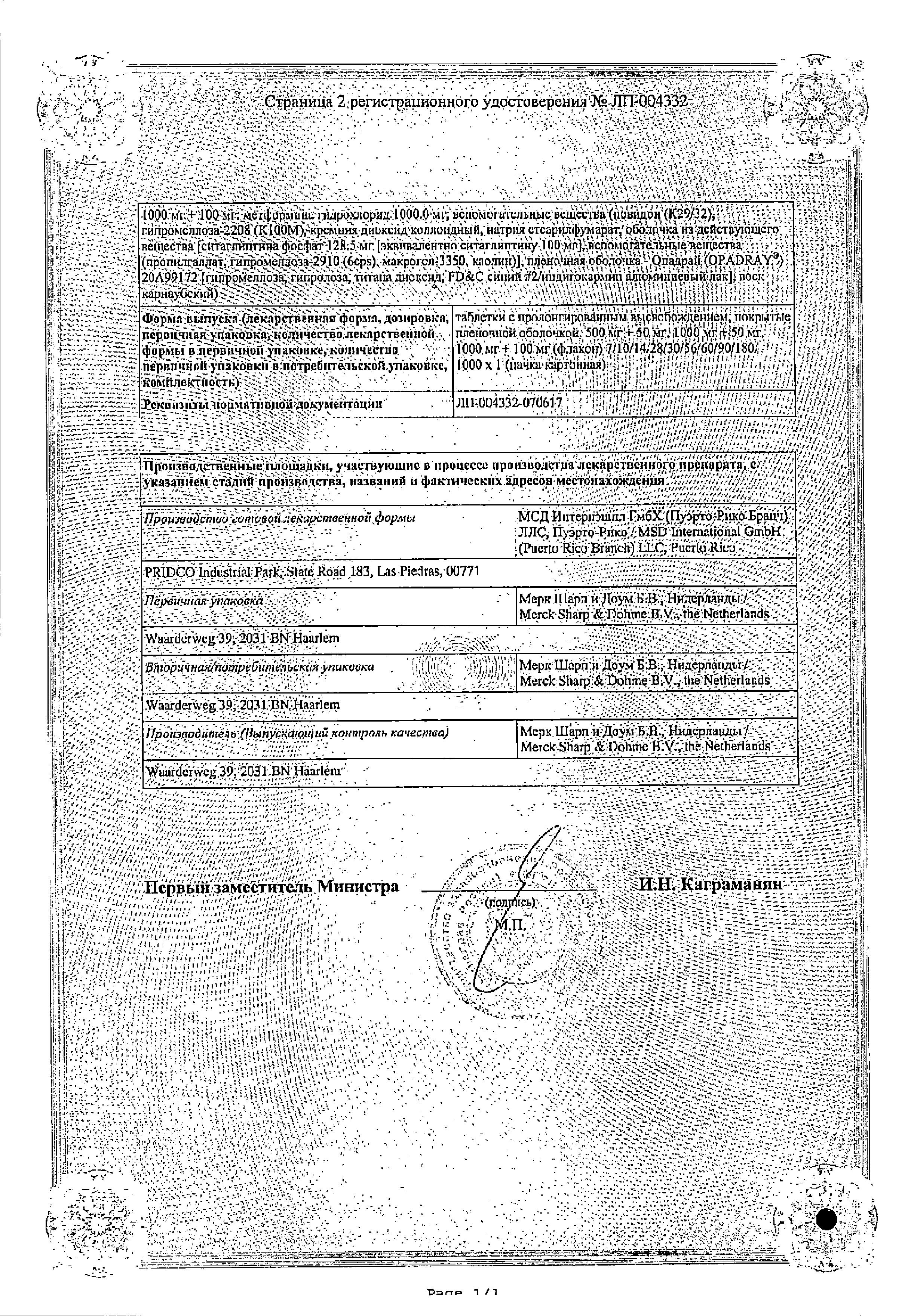 Сертификат на Янумет