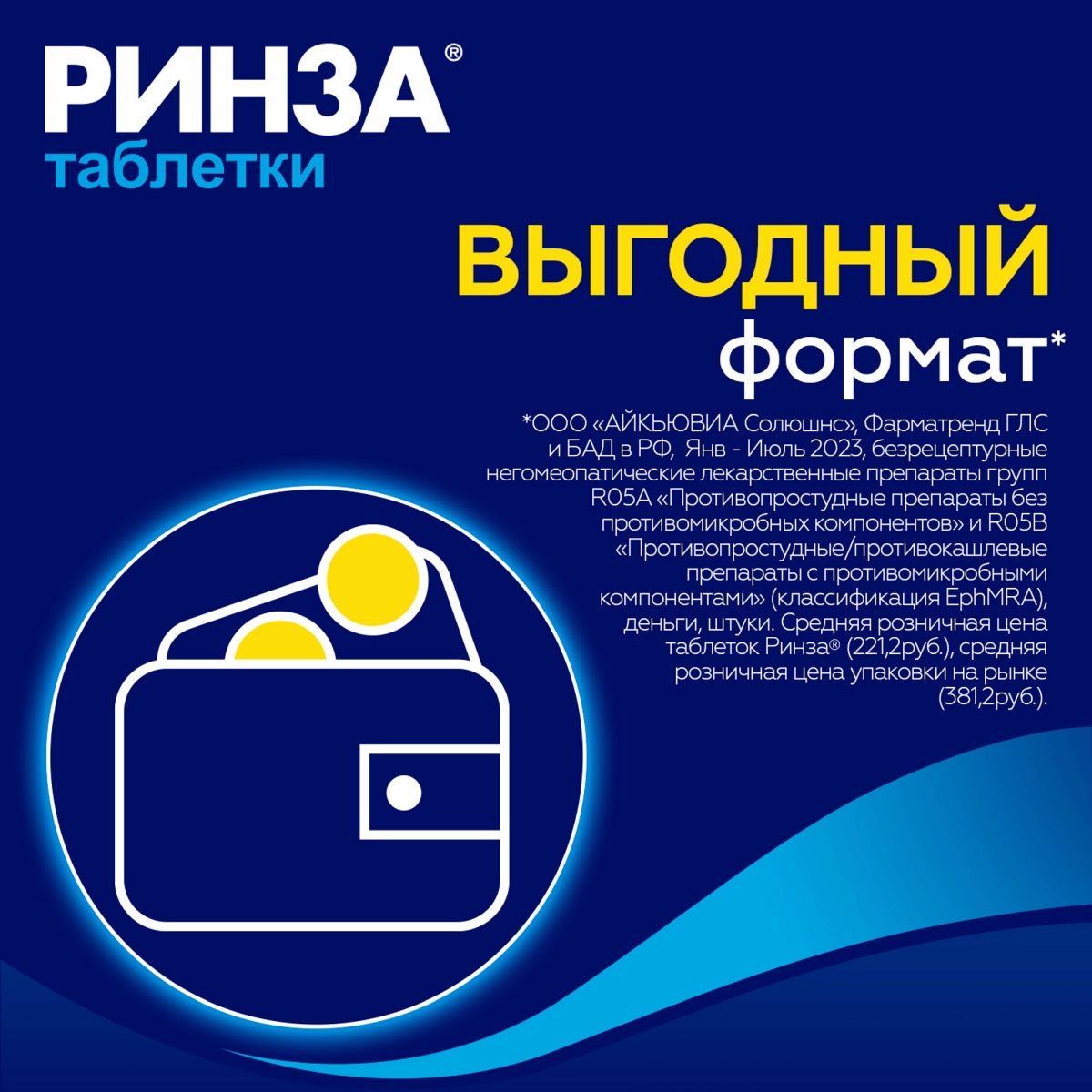 Упаковка препарата Ринза, таблетки, 20 шт.