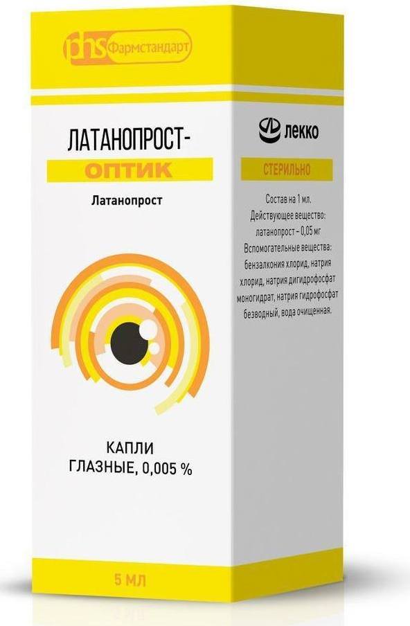 Упаковка препарата Латанопрост-Оптик, капли глазные 0.005% 5 мл, 1 шт.