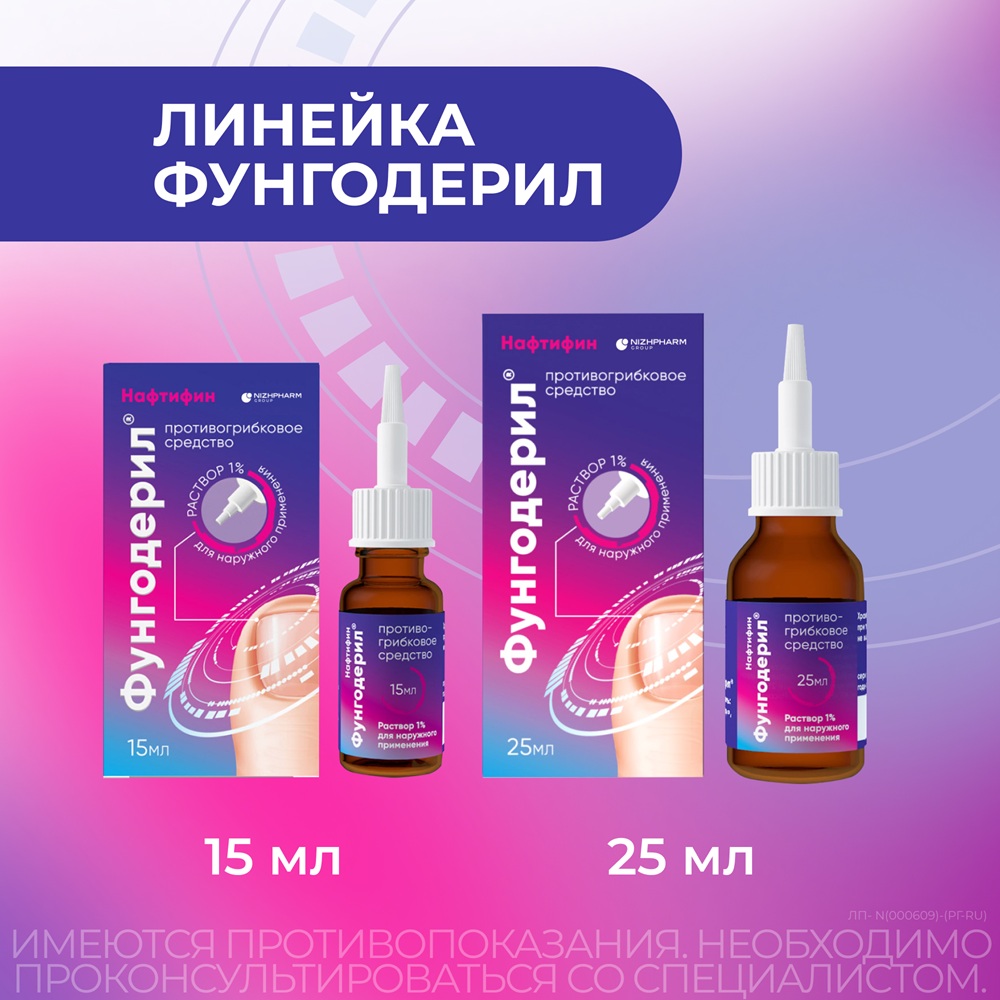 Упаковка препарата Фунгодерил, раствор 1% 25 мл, 1 шт.