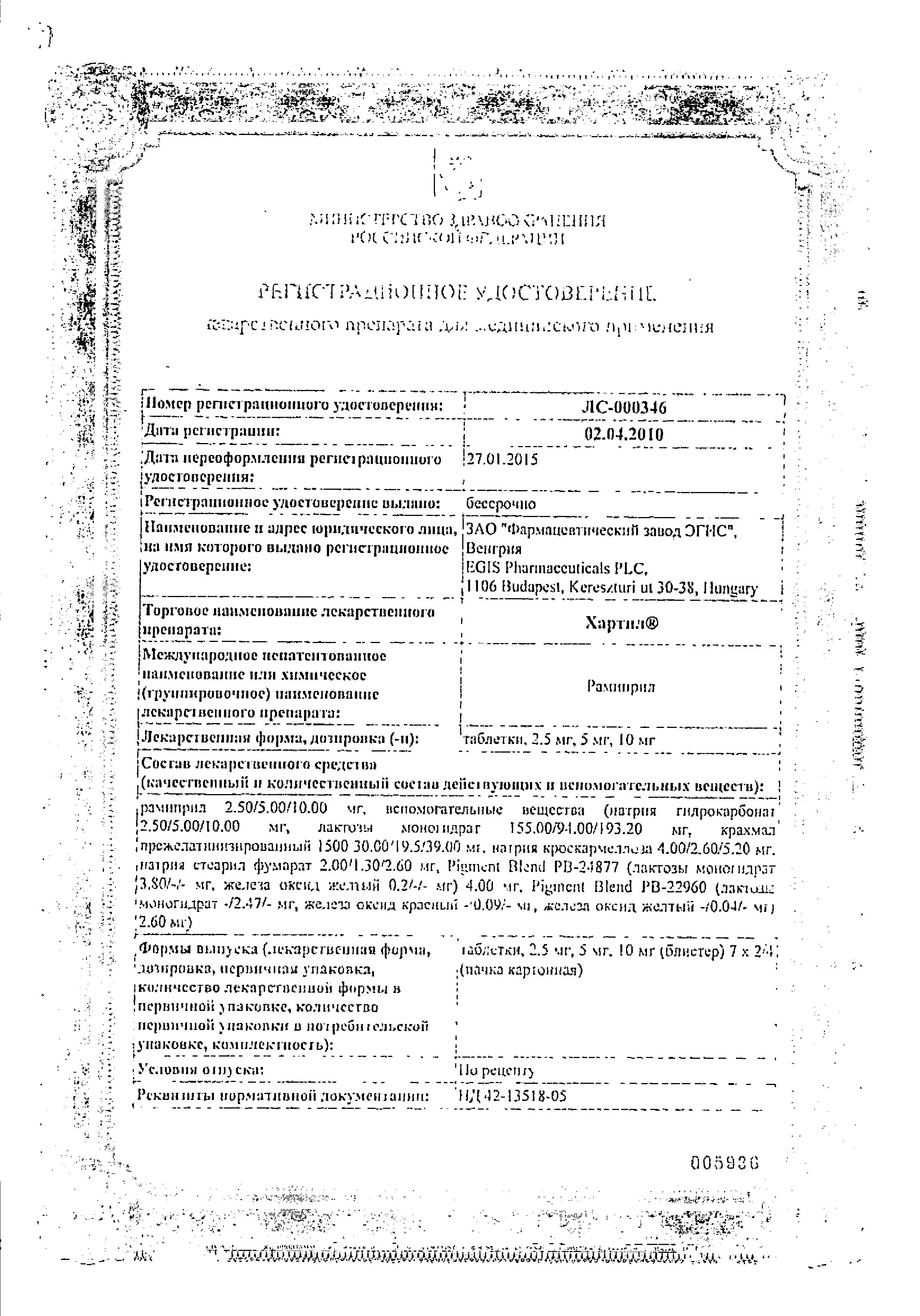 Сертификат на Хартил