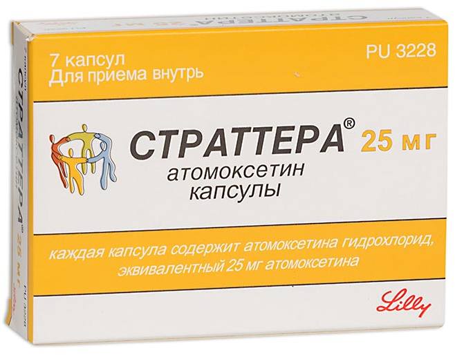 Упаковка препарата Страттера, капсулы 25 мг, 7 шт.