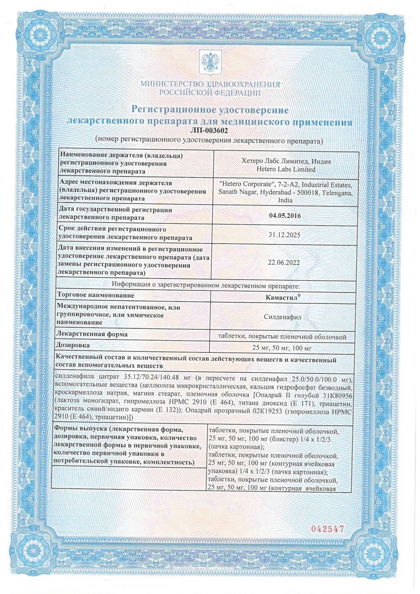 Сертификат на Камастил