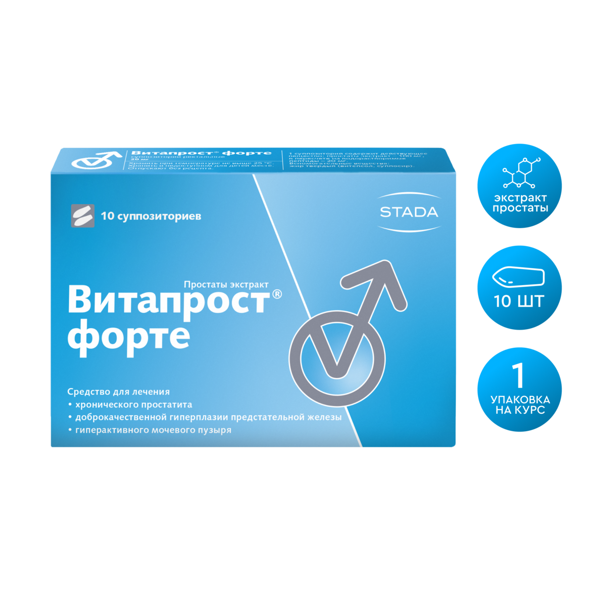 Упаковка препарата Витапрост Форте, суппозитории ректальные 20 мг, 10 шт.