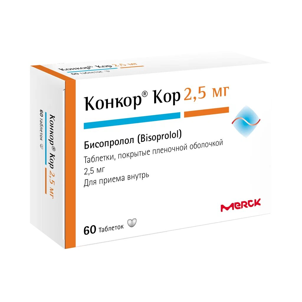 Упаковка препарата Конкор Кор, таблетки 2,5 мг, 60 шт.