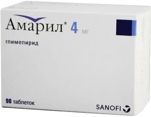 Упаковка препарата Амарил, таблетки 4 мг, 90 шт.