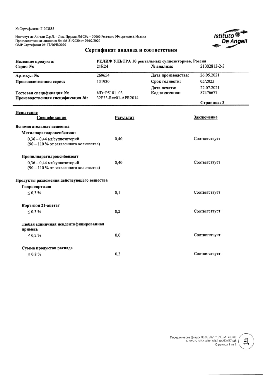 Сертификат на Релиф