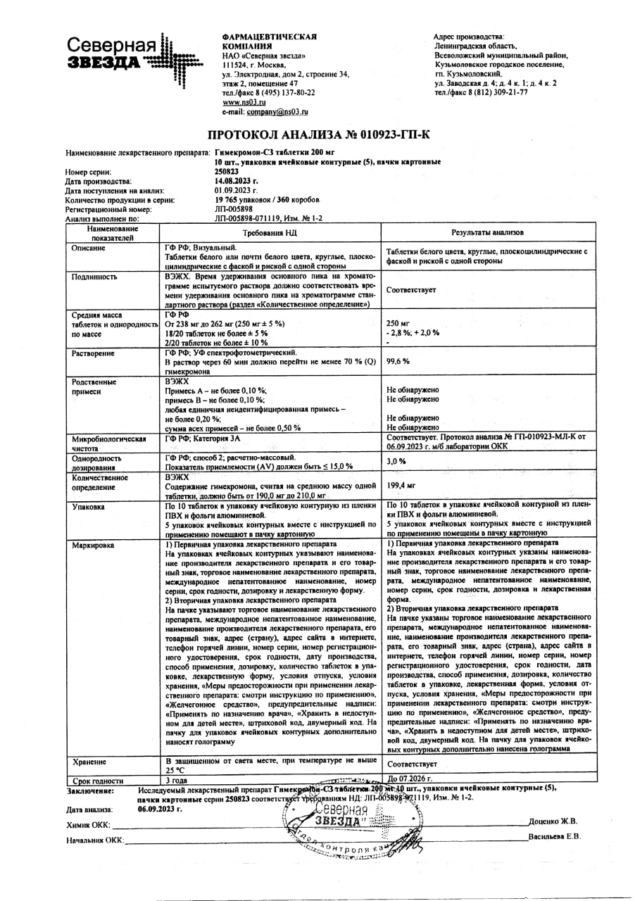 Сертификат на Гимекромон