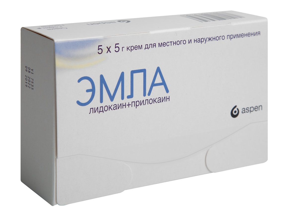 Упаковка препарата Эмла, крем, тубы 5 г, 5 шт.