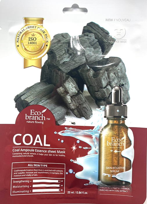 Eco Branch, маска ампульная тканевая Уголь древесный, 25 мл