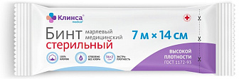 Клинса, бинт марлевый медицинский стерильный высокой плотности (7 м х 14 см)