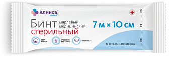Клинса, бинт марлевый медицинский стерильный (7 м х 10 см)