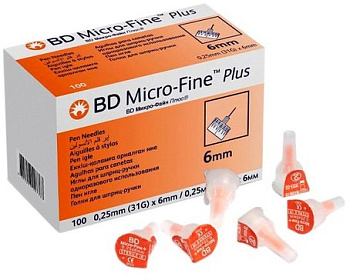 BD Micro-Fine Plus, иглы для шприц-ручки однораз. исп. 31G (0,25 х 6 мм), 100 шт.