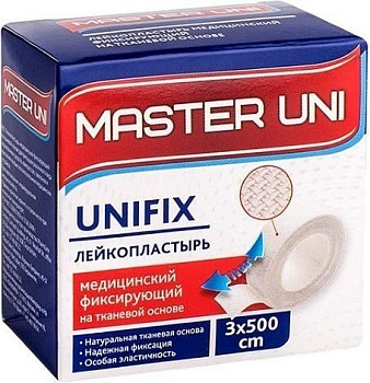 Master Uni Unifix, лейкопластырь медицинский фиксирующий на тканевой основе 3 х 500 см