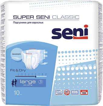 Seni Super Classic, подгузники для взрослых Large (№3), 10 шт