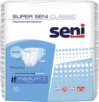 Seni Super Classic, подгузники для взрослых Medium (№2), 10 шт