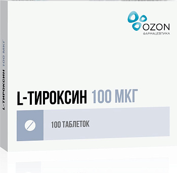 L-тироксин, таблетки 100 мкг, 100 шт. 