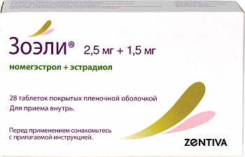 Зоэли, таблетки покрыт. плен. об. 2.5 мг+1.5 мг, 28 шт. 