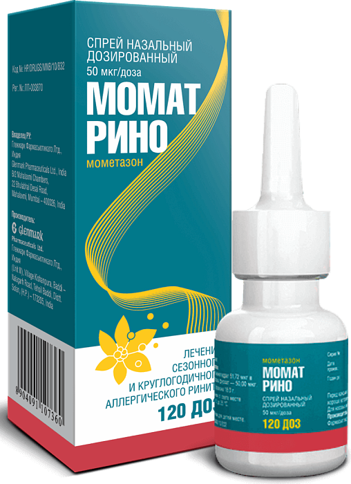Момат Рино, спрей назальный 50 мкг/доза, 120 доз 