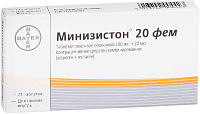 Фото Минизистон 20 фем, таблетки покрыт. плен. об. 100 мкг+20 мкг, 21 шт. Фото Минизистон 20 фем, таблетки покрыт. плен. об. 100 мкг+20 мкг, 21 шт.