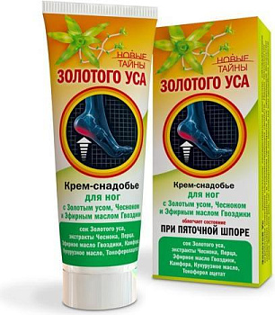 Новые Тайны Золотого Уса, крем-снадобье для ног при пяточной шпоре (чеснок, эфирное масло гвоздики), 75 мл 