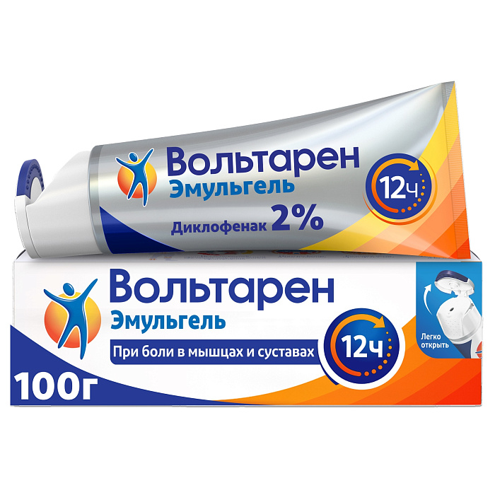 Вольтарен Эмульгель, 12 часов при боли в спине, мышцах и суставах, диклофенак 2%, 100 г 