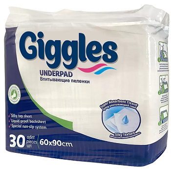 Пеленки впитывающие для взрослых Giggles Underpad 60х90 см, 30 шт