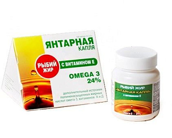 Янтарная капля Рыбий жир с витамином Е, капсулы 0.3 г, 100 шт.