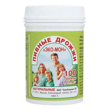 Эко-Мон, пивные дрожжи пивные натуральные, таблетки 500 мг, 100 шт.