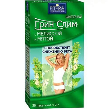 Фиточай Грин Слим Ти, мята + мелисса, фильтр-пакеты 2 гр, 30 шт.