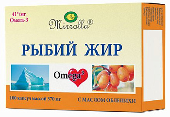 Рыбий жир с маслом облепихи (Мирролла), капсулы 0.37 г, 100 шт.
