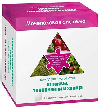 Комплекс экстрактов Клюквы, Толокнянки и Хвоща, пакетики, 14 шт.