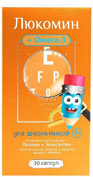 Люкомин, комплекс витаминов с лютеином, зеаксантином и Омега-3 для школьников, таблетки, 30 шт.